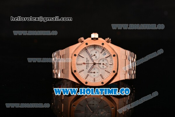 Audemars Piguet Royal Oak 41MM Chrono Miyota Quartz Full Rose Gold with White Dial and Stick Markers - Click Image to Close